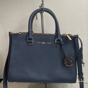 Michael Kors Navy Satchel with Gold Details